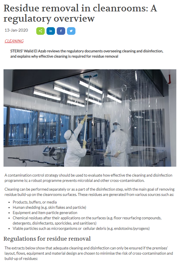 Residue removal in cleanrooms
