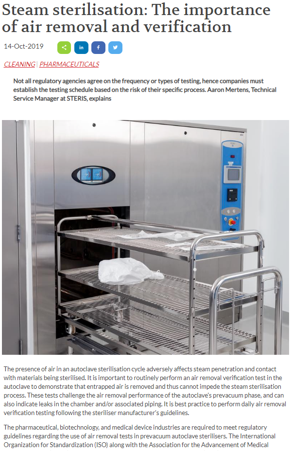 Steam Sterilisation: The importance of air removal and verification