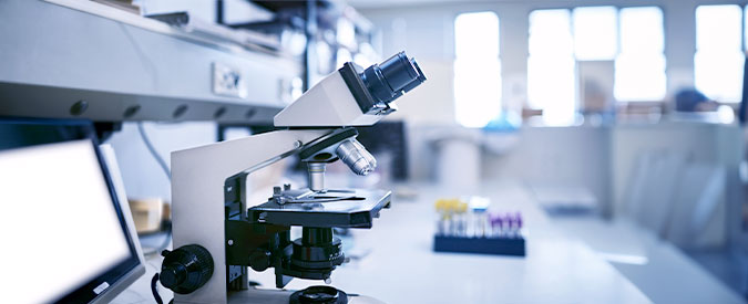 close-up of microscope in lab